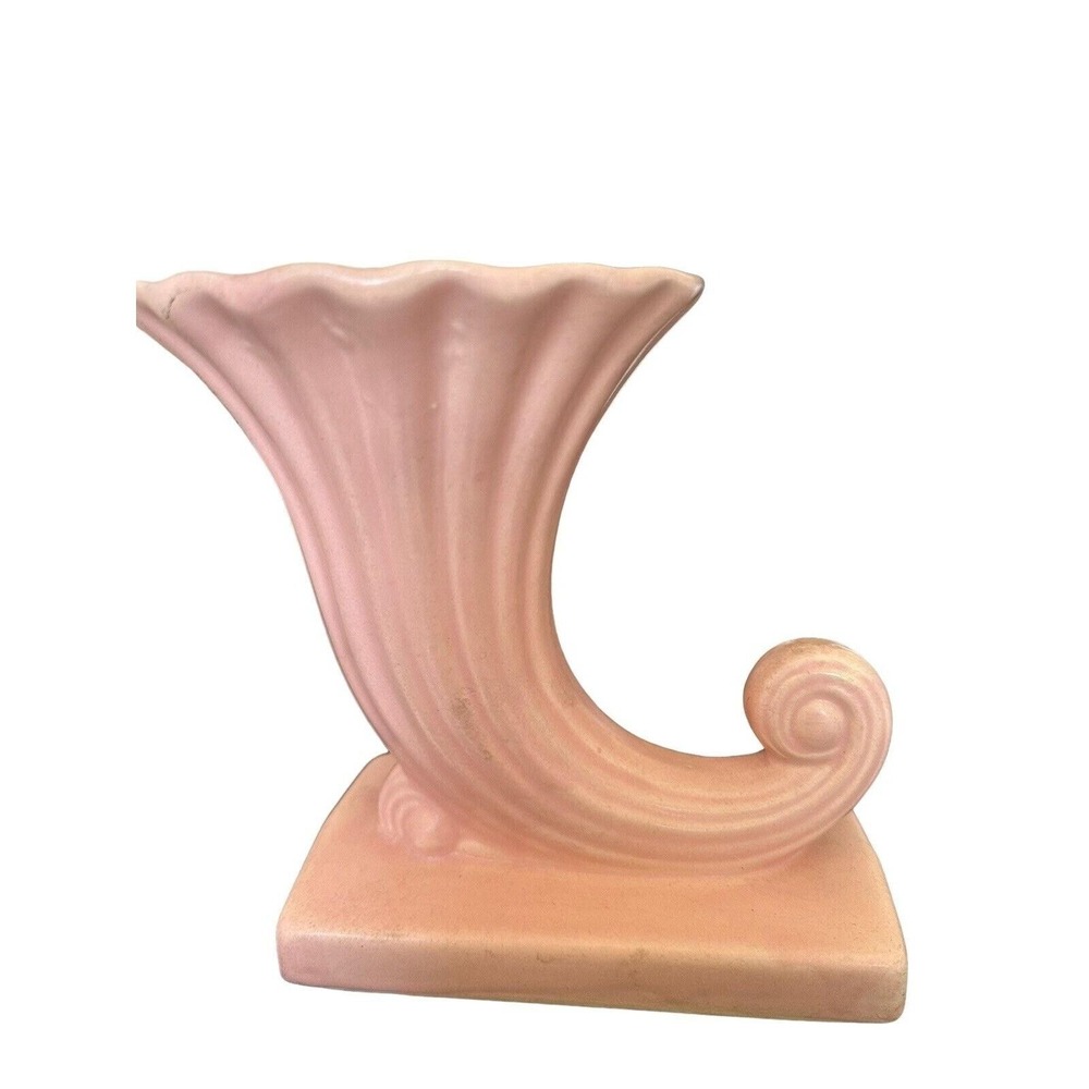 Vintage Nelson McCoy 1940's Pink Cornucopia Ceramic Flower Vase Planter EUC